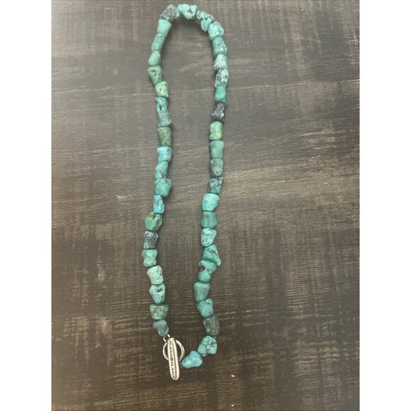 Slane & Slane Genuine Turquoise Nuggets W/Silver Toggle Necklace Artisan Design - Picture 5 of 5